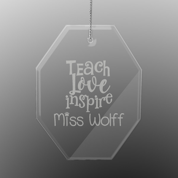 Custom Teacher Gift Engraved Glass Ornament - Octagon (Personalized)