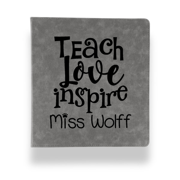 Custom Teacher Gift Leather Binder - 1" - Grey (Personalized)