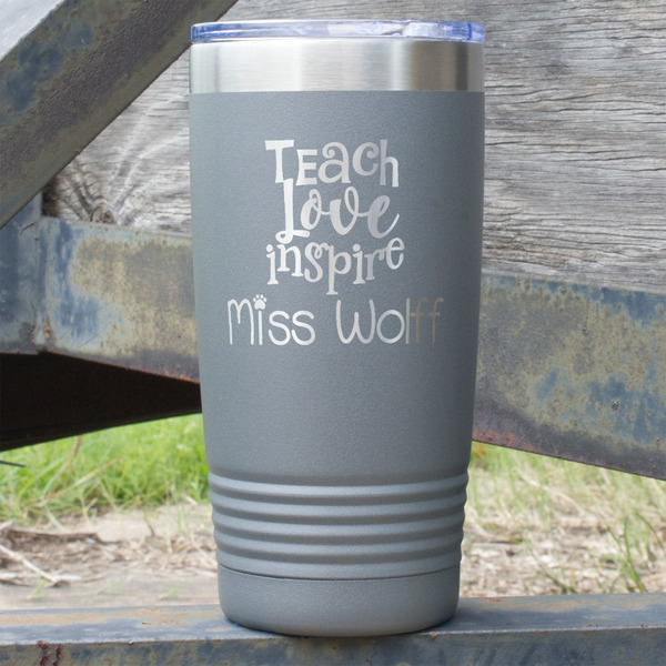 Custom Teacher Gift 20 oz Stainless Steel Tumbler - Grey - Double-Sided (Personalized)