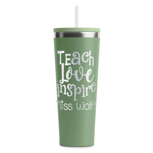 Custom Teacher Gift RTIC Everyday Tumbler with Straw - 28oz - Light Green - Single-Sided (Personalized)