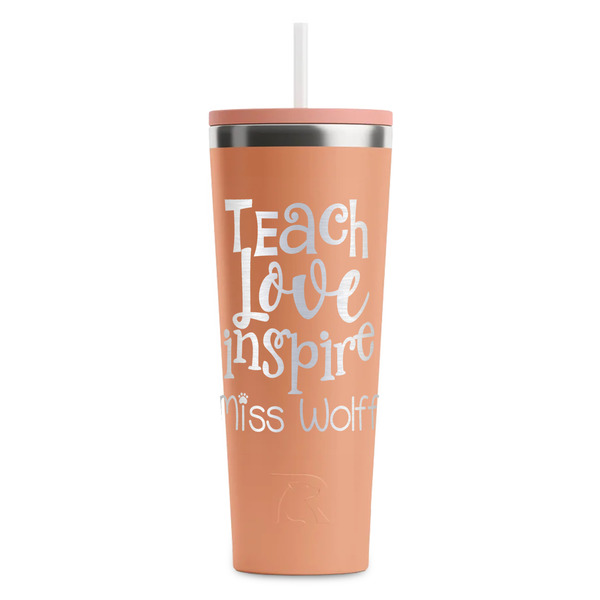 Custom Teacher Gift RTIC Everyday Tumbler with Straw - 28oz - Peach - Single-Sided (Personalized)