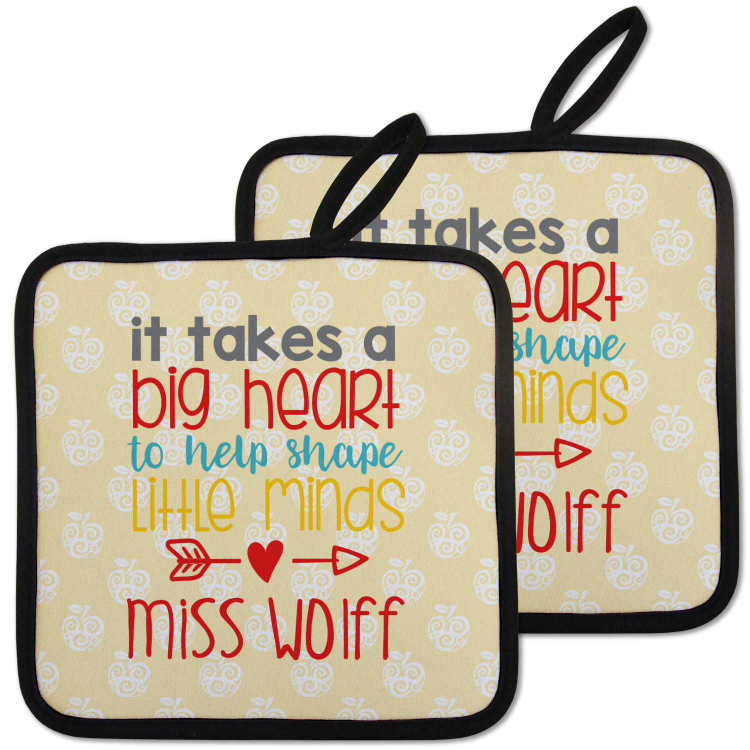 Custom Teacher Quote Oven Mitt & Pot Holder Set w/ Name or Text