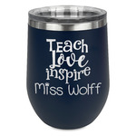 Teacher Gift Stemless Stainless Steel Wine Tumbler - Navy - Double-Sided (Personalized)