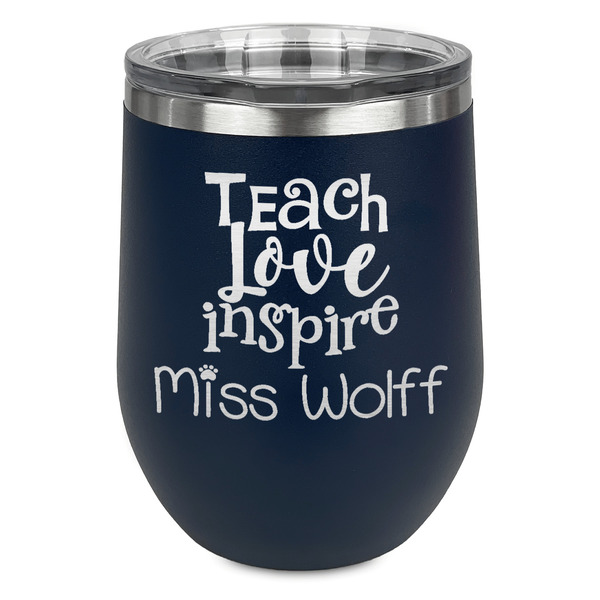 Custom Teacher Gift Stemless Stainless Steel Wine Tumbler - Navy - Double-Sided (Personalized)