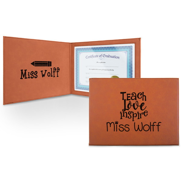 Custom Teacher Gift Leatherette Certificate Holder (Personalized)