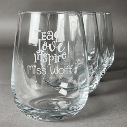 Teacher Gift Stemless Wine Glasses - Laser Engraved- Set of 4 (Personalized)