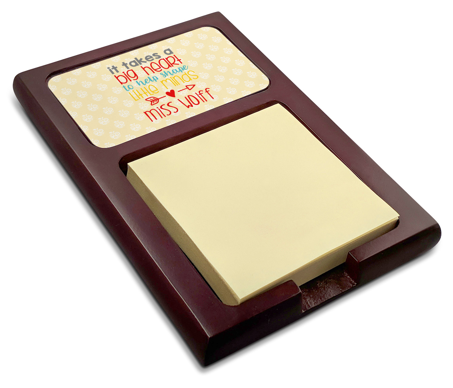 https://www.youcustomizeit.com/common/MAKE/1038343/Teacher-Quotes-and-Sayings-Red-Mahogany-Sticky-Note-Holder-Angle.jpg?lm=1566251878