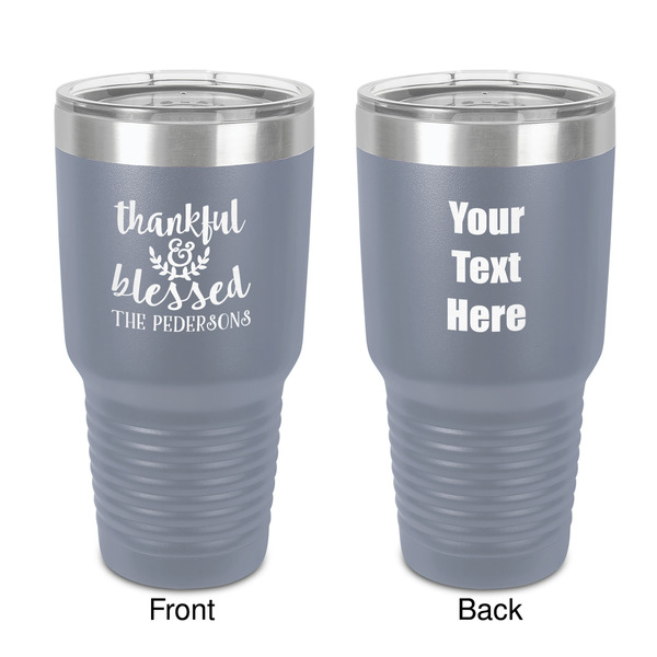 Custom Thankful & Blessed 30 oz Stainless Steel Tumbler - Grey - Double-Sided (Personalized)