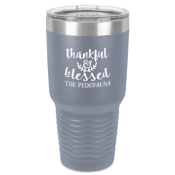 Custom Thankful & Blessed 30 oz Stainless Steel Tumbler - Grey - Single-Sided (Personalized)