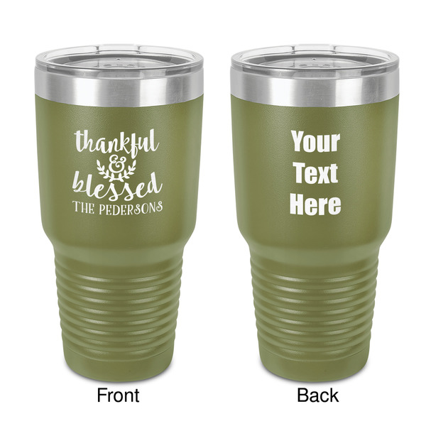 Custom Thankful & Blessed 30 oz Stainless Steel Tumbler - Olive - Double-Sided (Personalized)