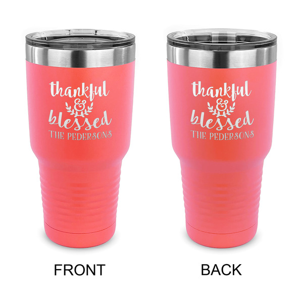 Custom Thankful & Blessed 30 oz Stainless Steel Tumbler - Coral - Double Sided (Personalized)