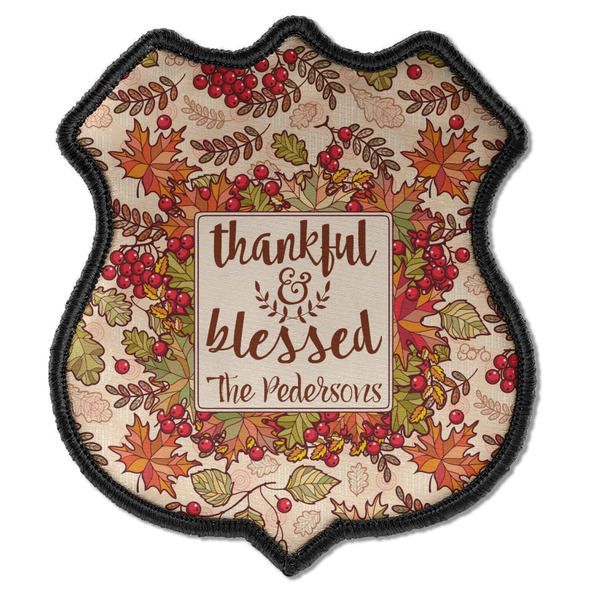 Custom Thankful & Blessed Iron On Shield Patch C w/ Name or Text