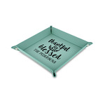 Thankful & Blessed Faux Leather Dice Tray - 6" x 6" - Teal (Personalized)