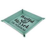 Thankful & Blessed Faux Leather Dice Tray - 9" x 9"  - Teal (Personalized)