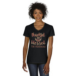 Thankful & Blessed Women's V-Neck T-Shirt - Black (Personalized)