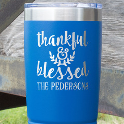 Thankful & Blessed 20 oz Stainless Steel Tumbler - Royal Blue - Single Sided (Personalized)