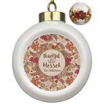 Thankful & Blessed Ceramic Ball Ornaments - Poinsettia Garland (Personalized)