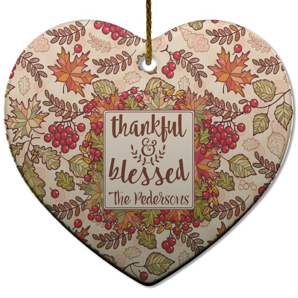 Custom Thankful & Blessed Heart Ceramic Ornament w/ Name or Text