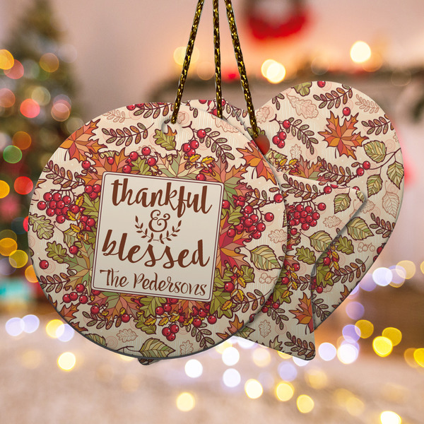 Custom Thankful & Blessed Ceramic Ornament w/ Name or Text