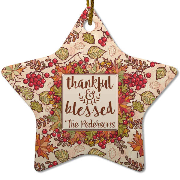 Custom Thankful & Blessed Star Ceramic Ornament w/ Name or Text