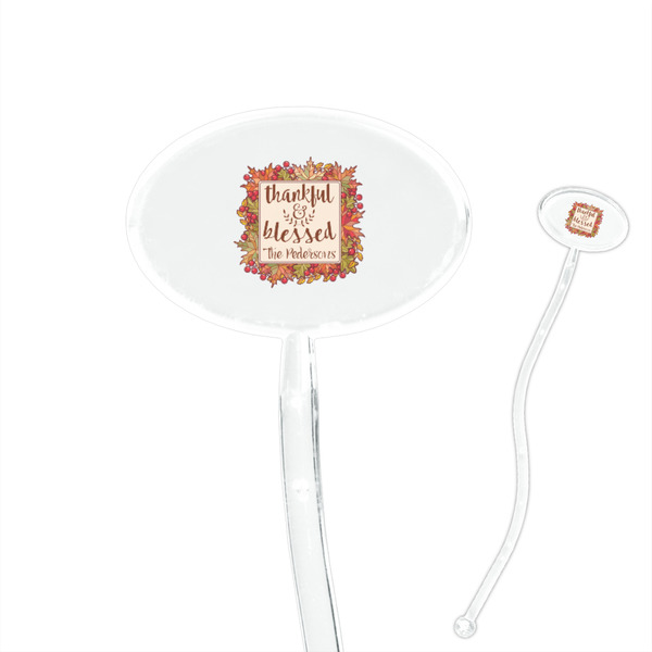 Custom Thankful & Blessed 7" Oval Plastic Stir Sticks - Clear (Personalized)