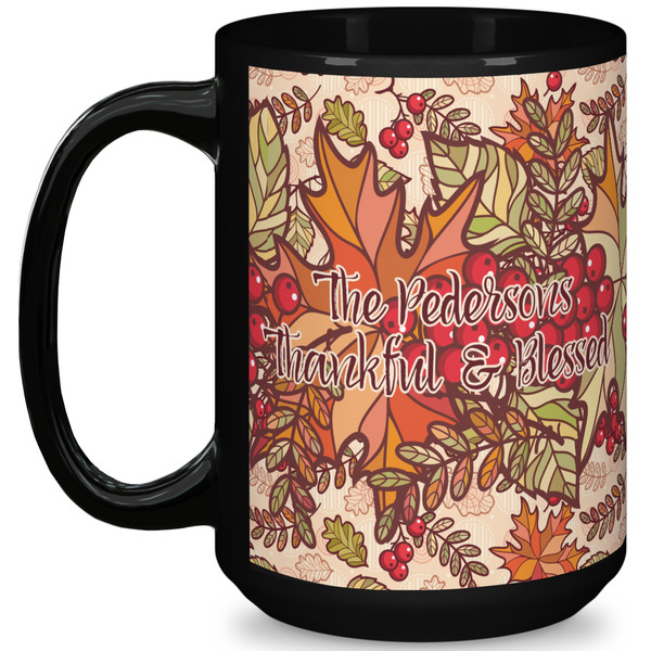 Custom Thankful & Blessed 15 Oz Coffee Mug - Black (Personalized)