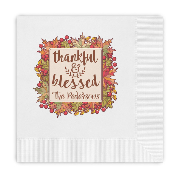 Custom Thankful & Blessed Embossed Decorative Napkins (Personalized)