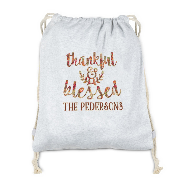 Custom Thankful & Blessed Drawstring Backpack - Sweatshirt Fleece - Double Sided (Personalized)