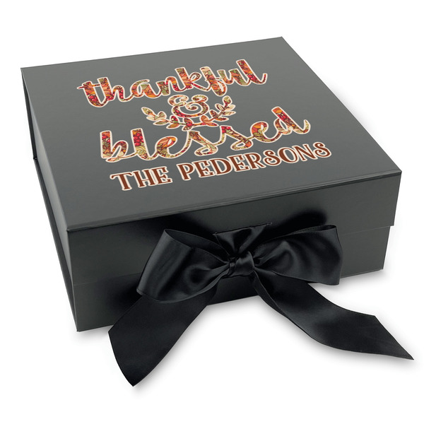 Custom Thankful & Blessed Gift Box with Magnetic Lid - Black (Personalized)