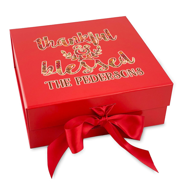 Custom Thankful & Blessed Gift Box with Magnetic Lid - Red (Personalized)