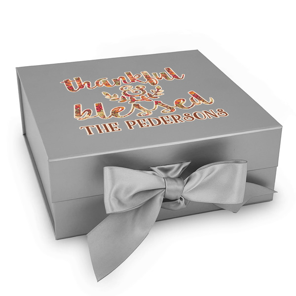 Custom Thankful & Blessed Gift Box with Magnetic Lid - Silver (Personalized)