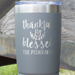 Thankful & Blessed 20 oz Stainless Steel Tumbler - Grey - Double Sided (Personalized)