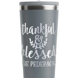 Thankful & Blessed RTIC Everyday Tumbler with Straw - 28oz - Grey - Single-Sided (Personalized)