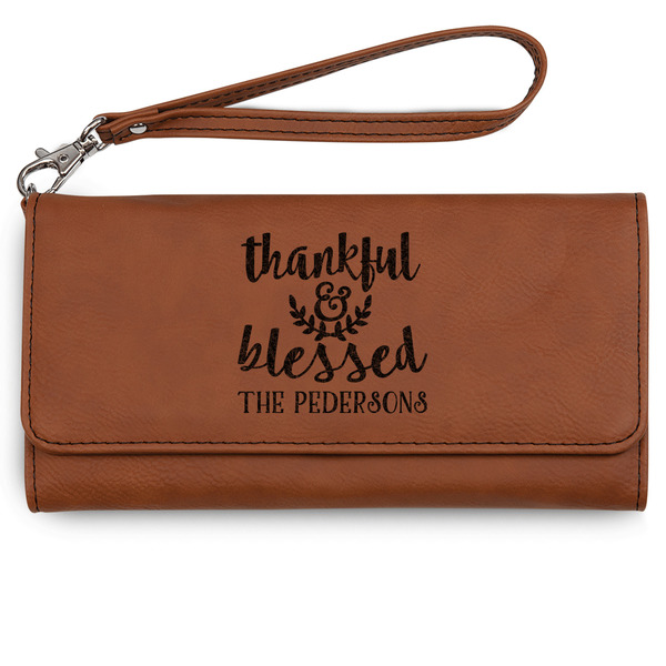 Custom Thankful & Blessed Ladies Leatherette Wallet - Laser Engraved (Personalized)