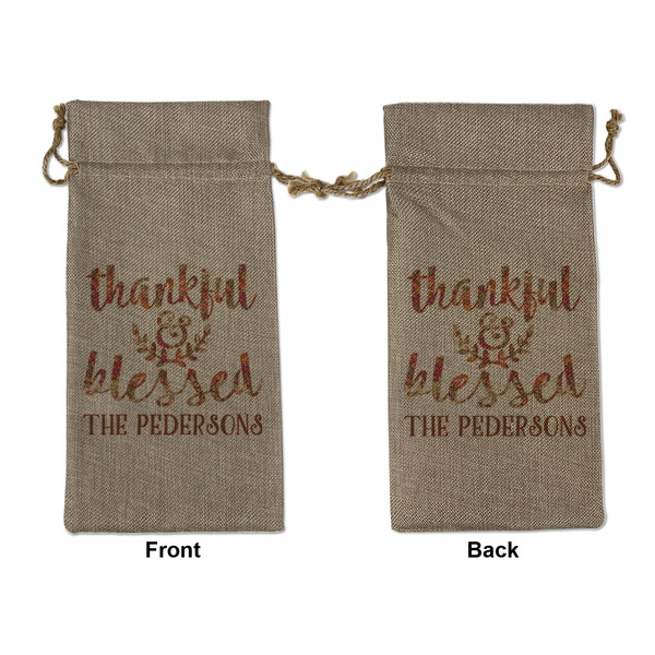 Custom Thankful & Blessed Large Burlap Gift Bag - Front & Back (Personalized)