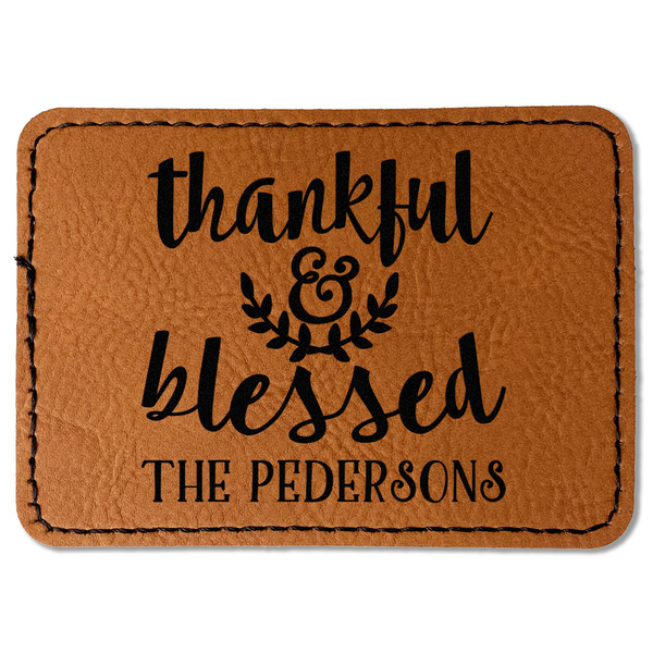 Custom Thankful & Blessed Faux Leather Iron On Patch - Rectangle (Personalized)