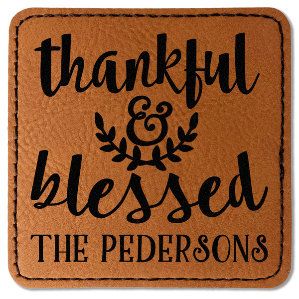 Custom Thankful & Blessed Faux Leather Iron On Patch - Square (Personalized)