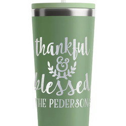 Thankful & Blessed RTIC Everyday Tumbler with Straw - 28oz - Light Green - Double-Sided (Personalized)