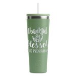 Thankful & Blessed RTIC Everyday Tumbler with Straw - 28oz - Light Green - Double-Sided (Personalized)