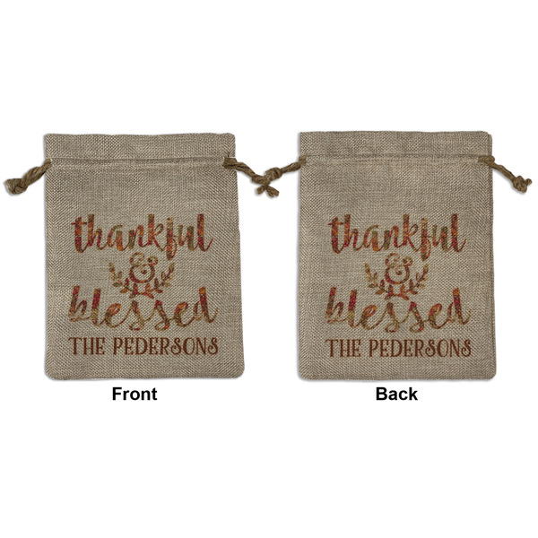 Custom Thankful & Blessed Medium Burlap Gift Bag - Front & Back (Personalized)