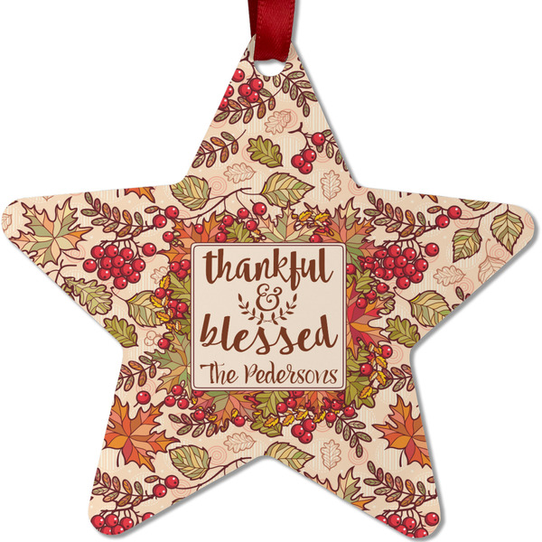 Custom Thankful & Blessed Metal Star Ornament - Double Sided w/ Name or Text