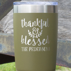 Thankful & Blessed 20 oz Stainless Steel Tumbler - Olive - Single Sided (Personalized)