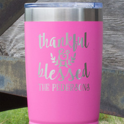 Thankful & Blessed 20 oz Stainless Steel Tumbler - Pink - Single Sided (Personalized)