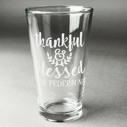 Thankful & Blessed Pint Glass - Engraved (Personalized)
