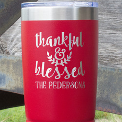 Thankful & Blessed 20 oz Stainless Steel Tumbler - Red - Single Sided (Personalized)