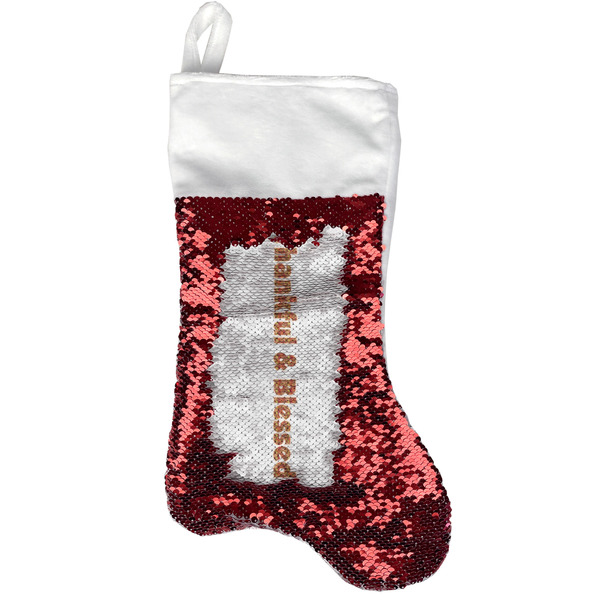 Custom Thankful & Blessed Reversible Sequin Stocking - Red (Personalized)