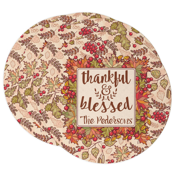 Custom Thankful & Blessed Round Paper Coasters w/ Name or Text