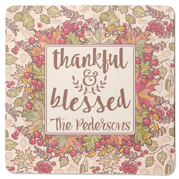 Custom Thankful & Blessed Square Rubber Backed Coaster (Personalized)