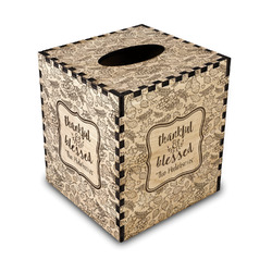 Thankful & Blessed Wood Tissue Box Cover - Square (Personalized)