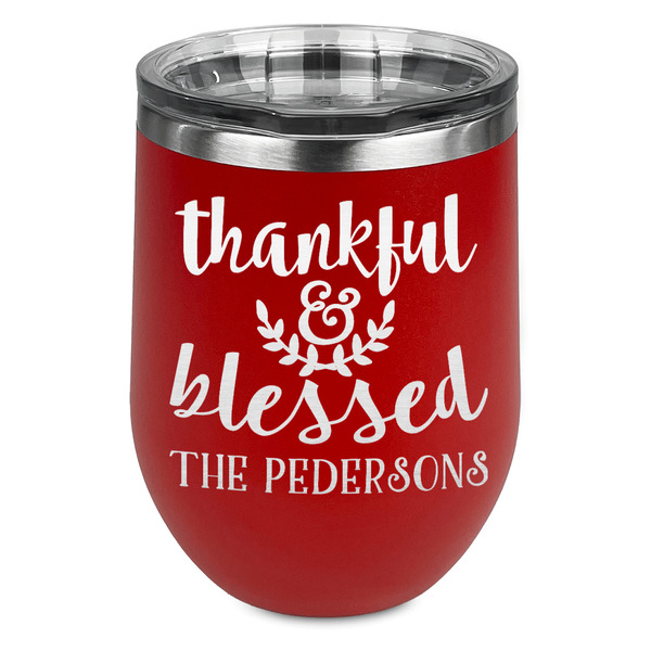 Custom Thankful & Blessed Stemless Stainless Steel Wine Tumbler - Red - Double Sided (Personalized)